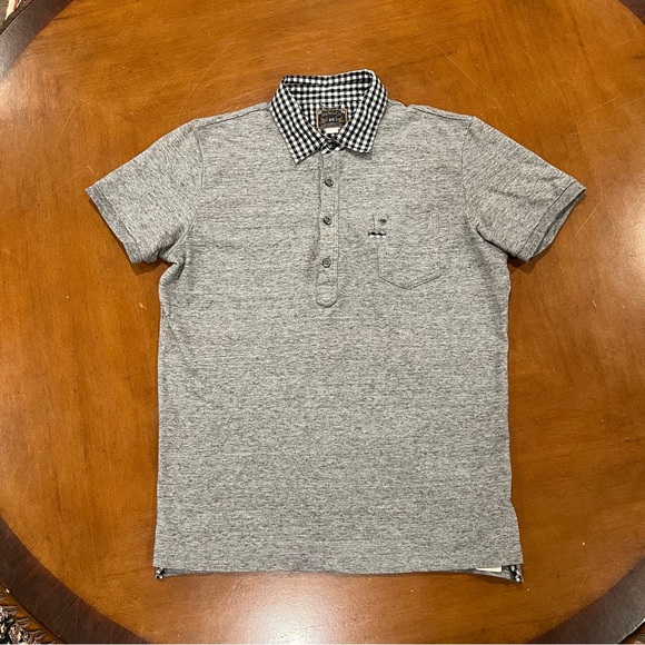 Diesel Men’s Short-Sleeve Gingham Collar Polo Heather Gray Medium Slim Cut Black - Picture 3 of 16